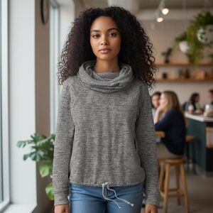 EUC - Athleta Blissful Hoodie Cowl Pullover - size small - brown Heather print